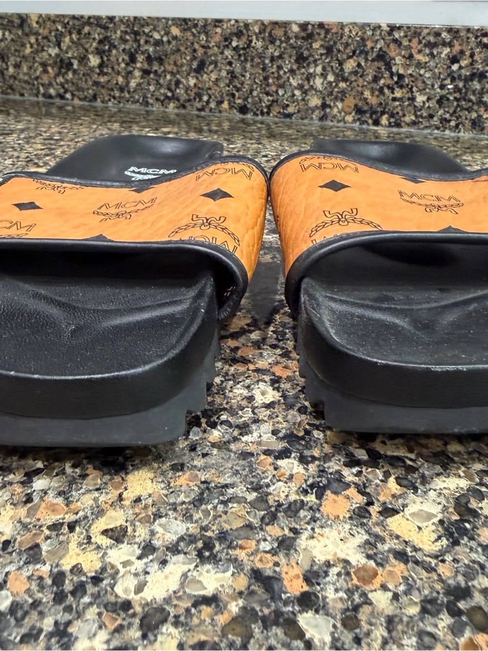 MCM Cognac & Black Monogram Slide Sandals size 40 - Picture 5 of 8